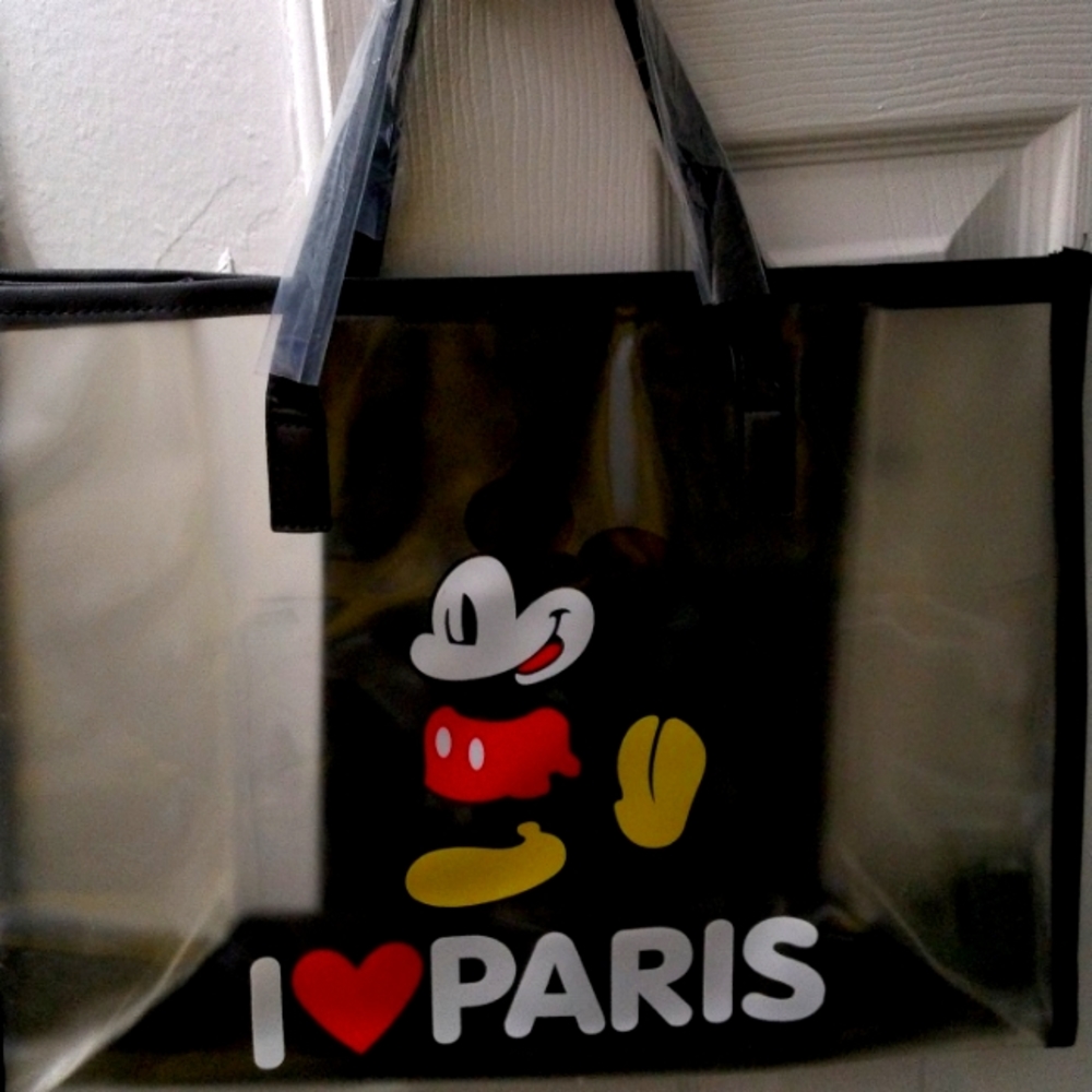 Small Mickey mouse Paris sturdy black and clear bag with case